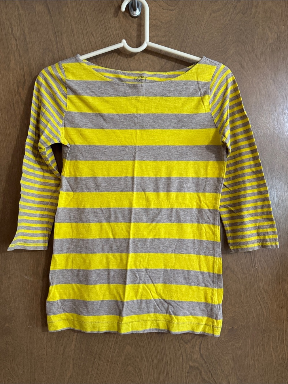 LOFT Yellow and Tan Striped Boatneck Knit Top